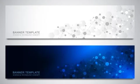 Banners design template with molecules background and neural network. Science Stock Illustration