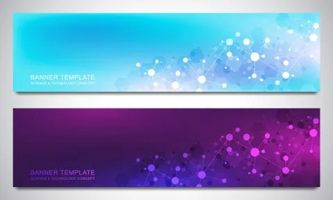 Banners design template with molecules background and neural network. Science Stock Illustration