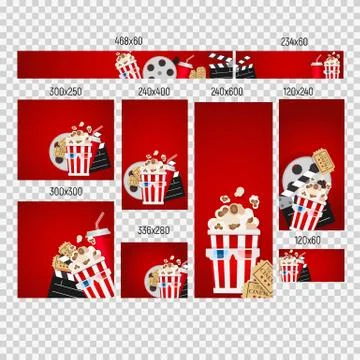 Banners of different sizes with Cinema Collection Set. Vector illustration Stock Illustration