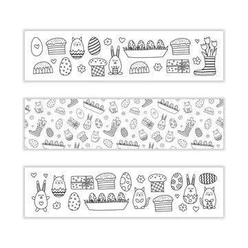 Banners with doodle Easter icons. Stock Illustration