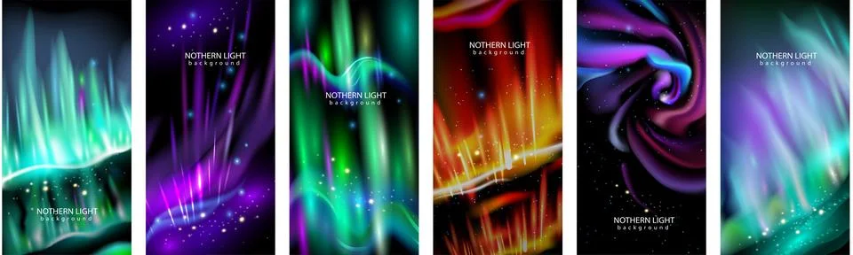 Banners with elements of northern lights Stock Illustration