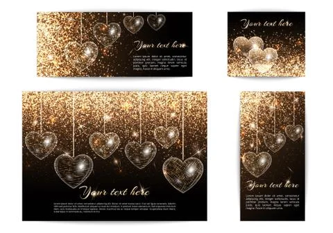 Banners with hearts of different sizes Stock Illustration