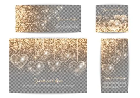 Banners with hearts of different sizes on a transparent backgrou Illustrazione stock
