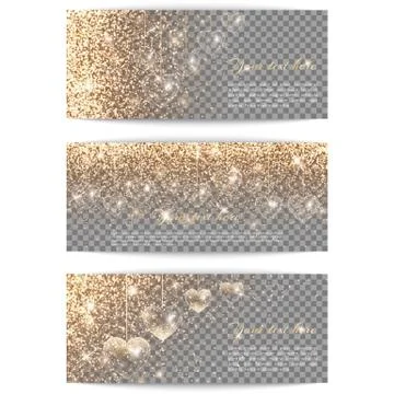 Banners with hearts, vertical on a transparent background Stock Illustration