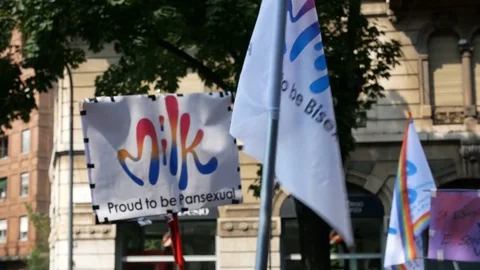 Banners at Milano pride parade. Video stock 79636045