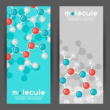 Banners with molecular structure. Abstract molecules in flat style Stock Illustration
