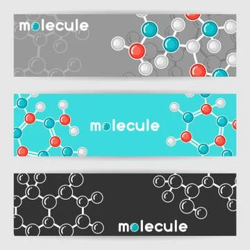 Banners with molecular structure. Abstract molecules in flat style Stock Illustration