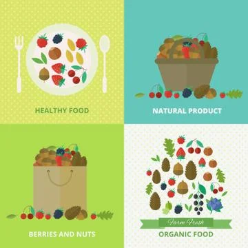 Banners with nuts and berries. Vector illustration Illustrazione stock