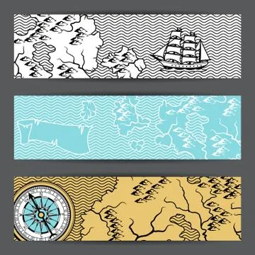 Banners with old nautical map. Stock Illustration