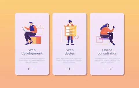 Banners with people working in web development, design, online consultation. Stock Illustration