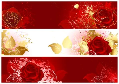Banners with red roses. Stock Illustration