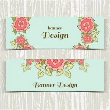 Banners Roses On Blue Stock Illustration