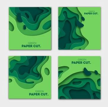 Banners set 3D abstract background, green paper cut shapes. Vector design layout Illustrazione stock