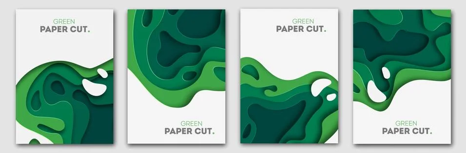 Banners set 3D abstract background, green paper cut shapes. Vector design layout Illustrazione stock