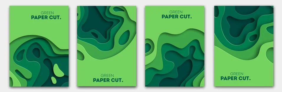 Banners set 3D abstract background, green paper cut shapes. Vector design layout Stock Illustration