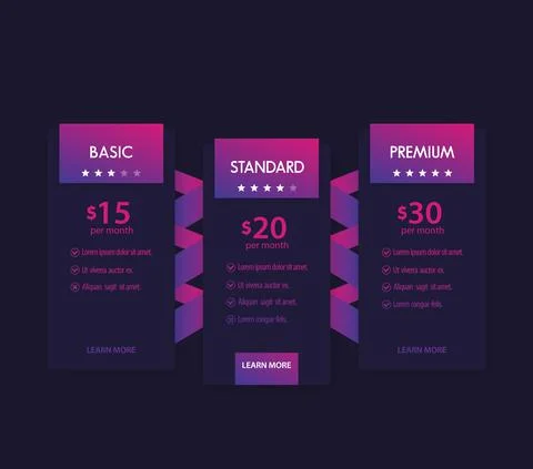 Banners for tariffs, pricing tables, plans, vector template Stock Illustration