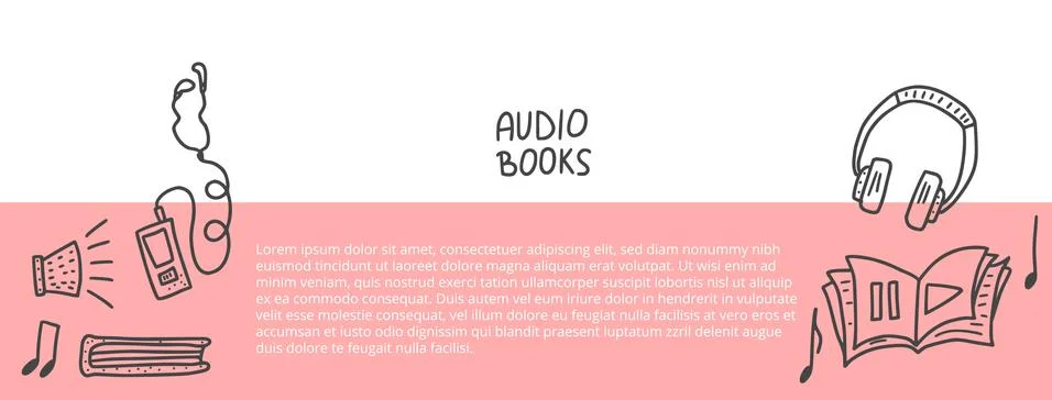Banners template with audiobooks elements. Set of audio book symbols with let 스톡 일러스트