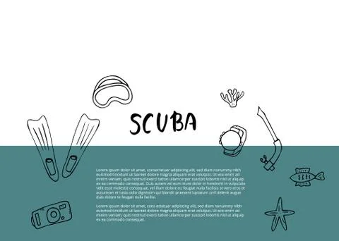 Banners template with scuba diving set of elements  and equipment. Underwater Stock Illustration
