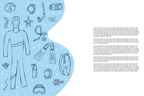 Banners template with scuba diving set of elements  and equipment. Underwater Stock Illustration