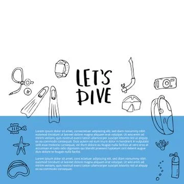 Banners template with scuba diving set of elements  and equipment. Underwater Stock Illustration