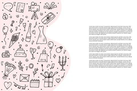 Banners template with wedding  celebration elements in doodle style. Vector i Stock Illustration