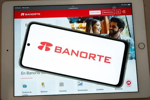 Banorte logo on smartphone screen Fotos de archivo