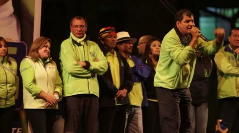 BANOS, ECUADOR - 21 JANUARY 2013: President of Ecuador Mr. Rafael Vicente Correa Stock Footage