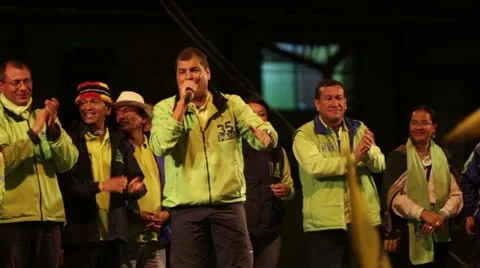 BANOS, ECUADOR - 21 JANUARY 2013: President of Ecuador Mr. Rafael Vicente Correa Stock Footage