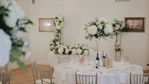 Banquet decorated table, with cutlery. Serving of table setting decoration Stock Footage 235470683