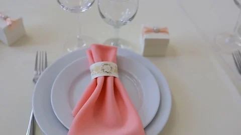 Banquet dinner. Elegant Wedding Table with Glass Stock Footage 76486269