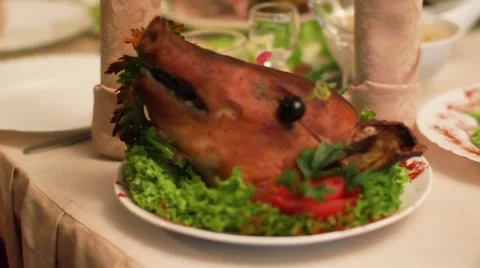 The banquet dish pig Stock Footage 57130458