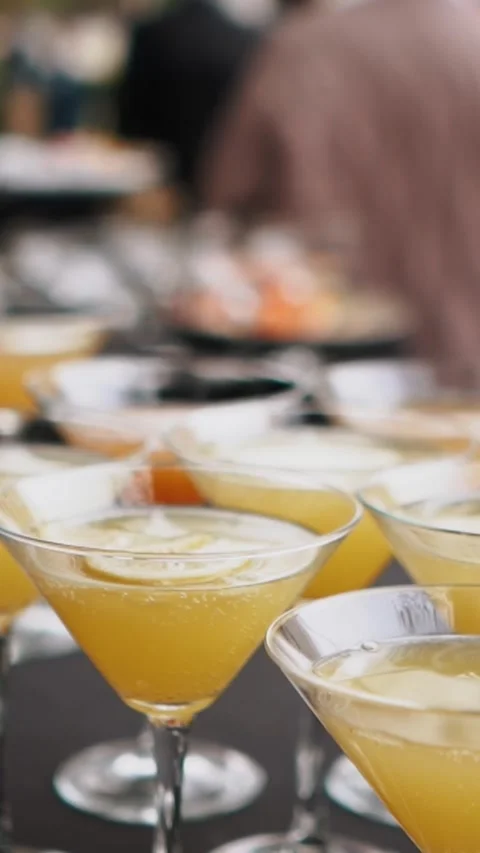 Banquet hall empty with table setting with glasses, dishes and plates, before Stock Footage 252267745