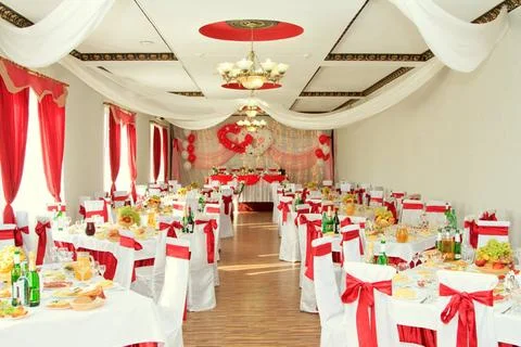 Banquet hall or other function facility set for fine dining banquet hall o... Stock Photos