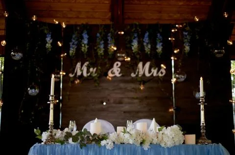 Banquet hall other function facility set for fine dining. selective focus Stock Photos
