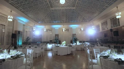 Banquet hall in the spotlight Stock Footage 300031361