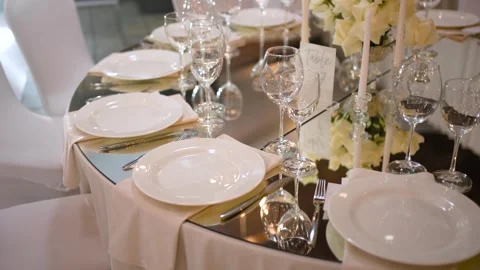 Banquet table with appliances close-up Stock Footage 278469639
