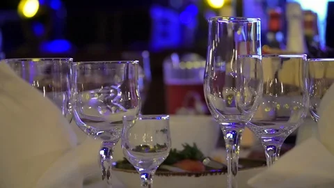 Banquet table with glasses Stock Footage 98222514