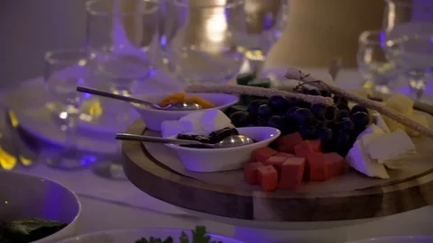 Banquet table with glasses Stock Footage 98222548