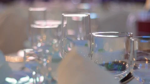 Banquet table with glasses Stock Footage 98222855
