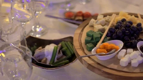 Banquet table with glasses Stock Footage 98222989