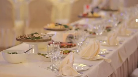 Banquet table with glasses Stock Footage 98223315