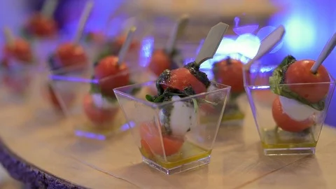 Banquet table with glasses Stock Footage 98224751