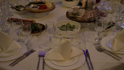 Banquet table with glasses Stock Footage 98224790