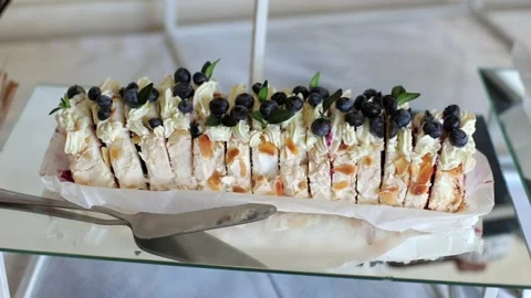Banquet table, there are various sweet snacks at the celebration. Buffet table Stock Footage 331524219