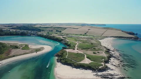 Bantham Beach and River Avon from a drone, South Hams, Devon, England Stock Footage 203821578