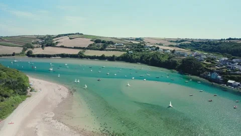 Bantham Beach and River Avon from a drone, South Hams, Devon, England Vídeo Stock 203821597