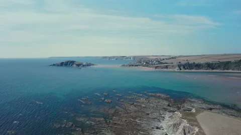 Bantham Beach and River Avon from a drone, South Hams, Devon, England Stock Footage 203824950
