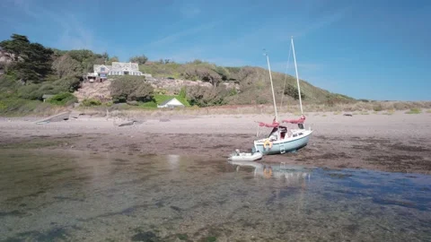 Bantham Beach and River Avon from a drone, South Hams, Devon, England Stock Footage 205512983
