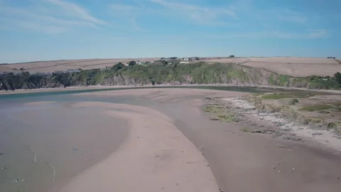 Bantham Beach and River Avon from a drone, South Hams, Devon, England Stock Footage 205513070
