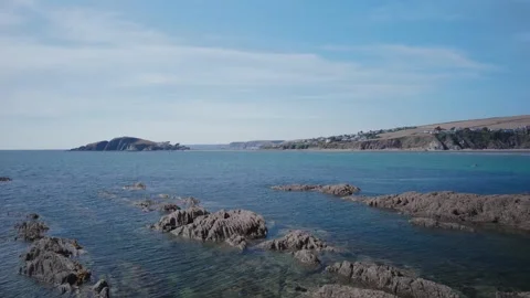 Bantham Beach and River Avon from a drone, South Hams, Devon, England Vídeo Stock 205513230
